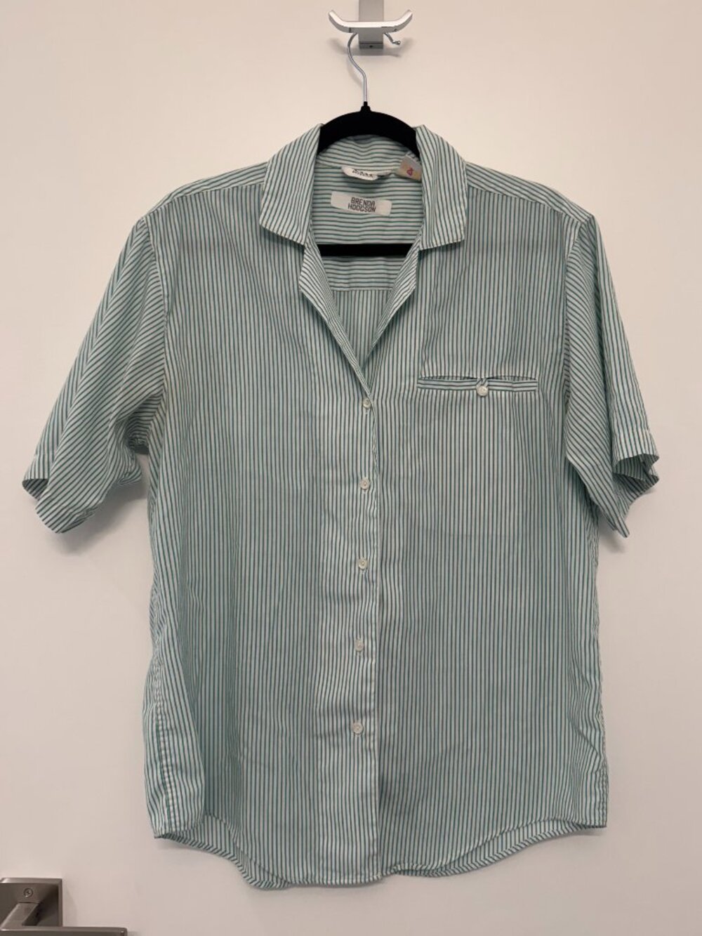 Vintage White & Green Striped Short Sleeve Button Down